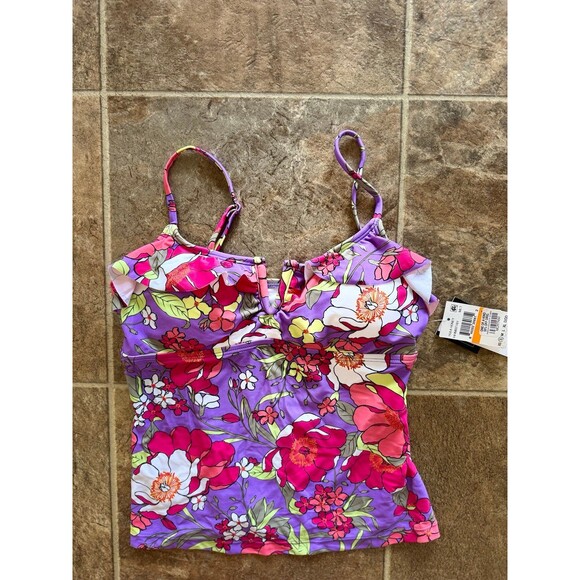 Hula Honey Impressionist Bloom V-Wire Tankini Swim Top Size Small - Picture 4 of 8